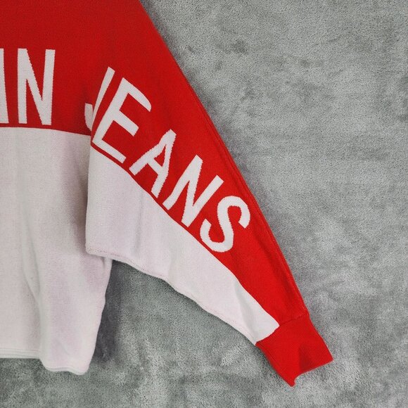 Womens Calvin Klein Jeans Cropped Sweater Red & White 100% Cotton Long Sleeve S - Picture 5 of 13